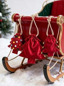 Christmas Tree‑Shaped Velvet Drawstring Gift Bags, , Hangable Christmas Tree Ornaments, Holiday Party Candy Packaging, Christmas Small Gift Pouch - Multicolor - View 3