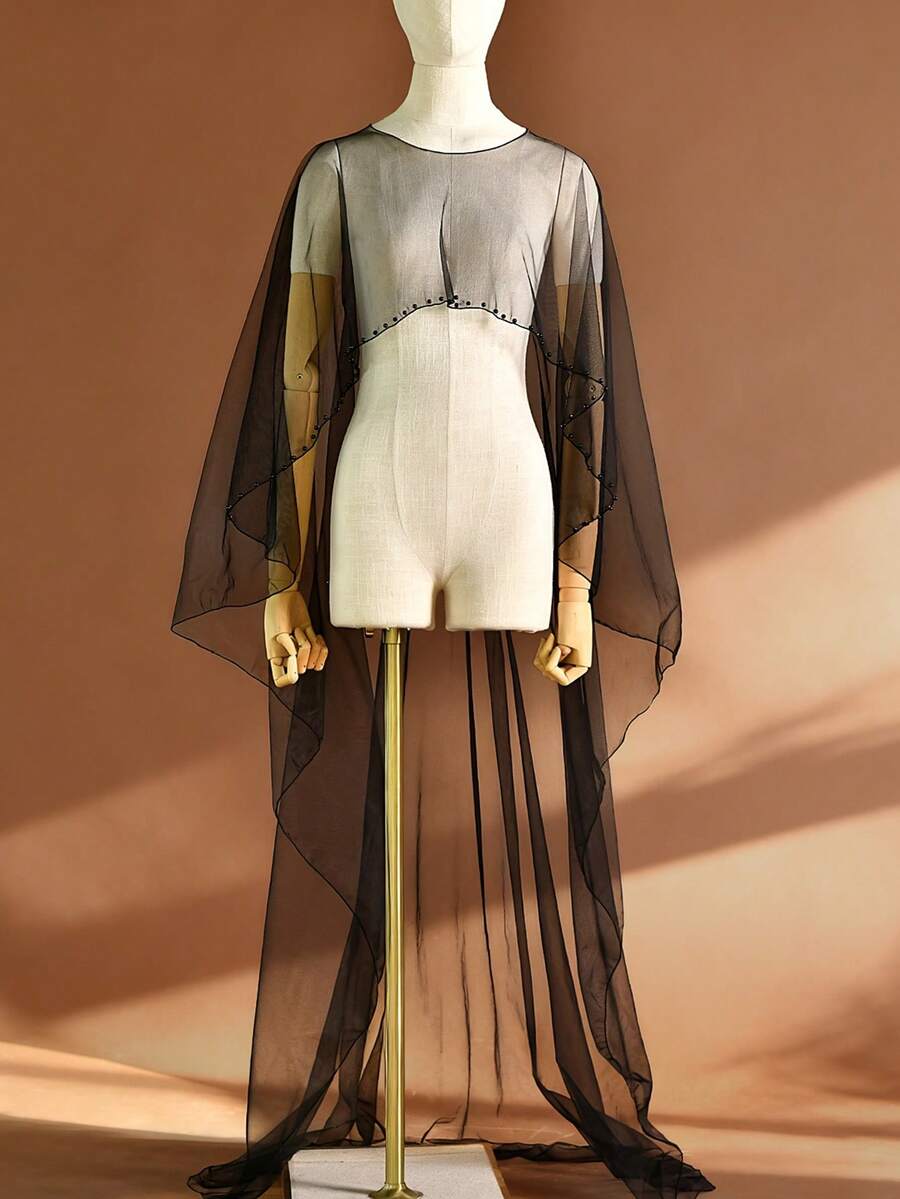 Women's Christmas Party/Ball Shawl/Cape, Short Front Long Back, Long Hooded Shirt, Bridal Wedding Cloak Jacket