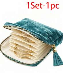 Velvet Travel Jewelry Storage Bag, Portable Zipper Pouch, Rings Earrings Bracelets Dust-Proof Storage Bag, Jewelry Roll, Jewelry Organizer - Multicolor - View 12