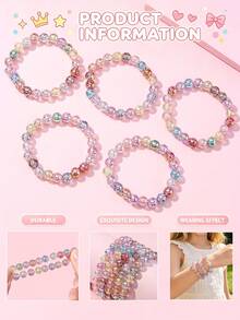 5Pcs Kids Colorful Beaded Bracelets, Random Color, Girls Party Jewelry Birthday Gift - Multicolor - View 3