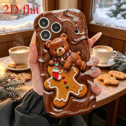 1pc Painted Chocolate Gingerbread Man & Teddy Bear Pattern Phone Case Compatible With Apple 18PROMAX/18PRO/18/17PROMAX/16promax/15promax/14promax/13promax/12promax/11promax/Compatible With Samsung S26/2524321u Phone Case Compatible With Redmi Note1514PRO Compatible With Moto Compatible With Transsion Compatible With OPPO Phone Case