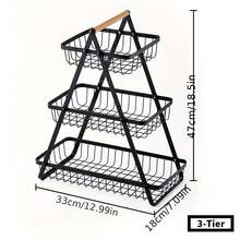 1pc Countertop Vegetable & Fruit Basket With Removable Bowl Rack And Wooden Handle, Fresh-Keeping Kitchen Storage Organizer, Kitchen Accessory, Holiday Essential - Black - View 3