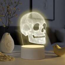 Skull Mesh Pattern Acrylic Night Light, USB Powered Warm Light Desktop Decor Lamp, Creative Artistic Desktop Ornament, Personalized Atmosphere Bedroom Bedside Table Decoration, Suitable For Halloween Theme Decor, Toy Enthusiast Holiday Birthday Gift - Warm white light - View 10