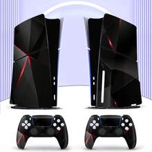 6Pcs Glossy Mirror Cut Light Luxury Black Red Skin Stickers Compatible With PS5 Slim Disc Edition, Full Wrap Game Console & Controller Protective Decals, Dustproof Wear-Resistant Vinyl Cover - View 9