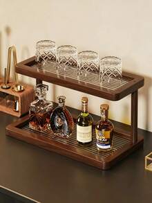 Multi-Layer Desktop Cup Holder Storage Rack, Minimalist Bar Wine Glass Coffee Cup Display Stand, Tea Table Tea Set Organizer Shelf - Brown - View 1