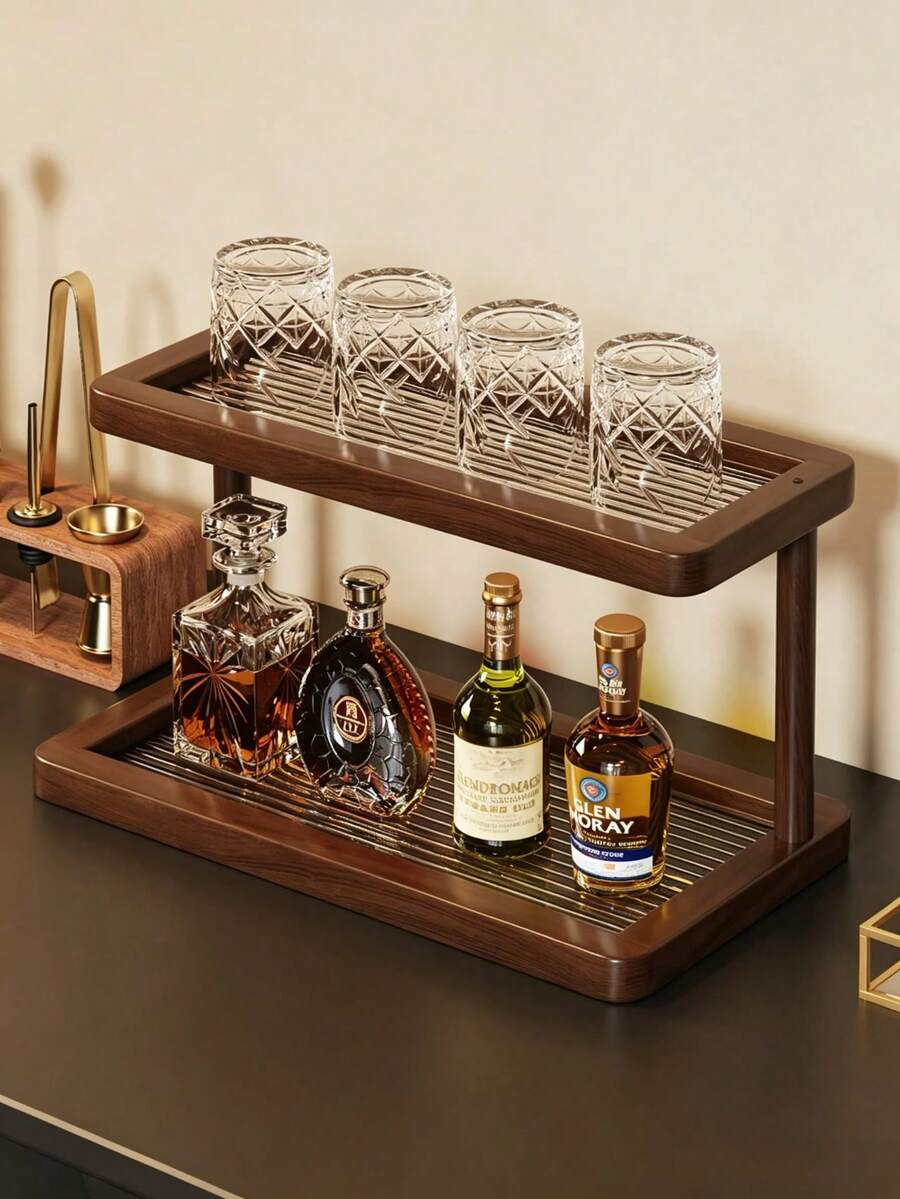 Multi-Layer Desktop Cup Holder Storage Rack, Minimalist Bar Wine Glass Coffee Cup Display Stand, Tea Table Tea Set Organizer Shelf - Brown - View 1