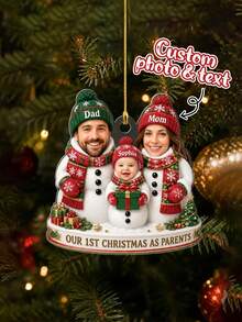 1pc Custom Personalized Snowman Family Photo Ornament, First Christmas As Parents, Custom Photo Faces,Holiday Keepsake,Christmas Tree Decoration,Family Snowman Hanging Decor,Christmas Gift,New Parents Winter Gift - Multicolor - View 2