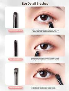 Set Kuas Rias Mata Hitam 11 Buah, Set Kuas Blending Eyeshadow Profesional, Cocok untuk Alis, Kontur Hidung, Concealer, Highlighter, Alat Rias Mata Bulu Sintetis Lembut, Cocok untuk Pemula - Hitam - View 6