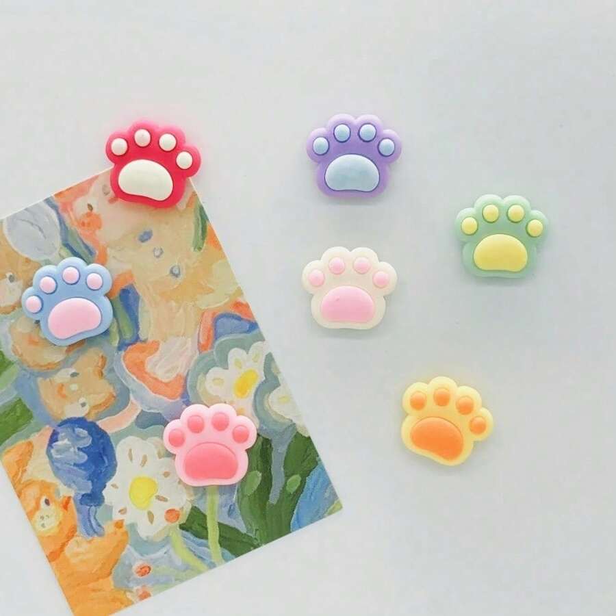 12pcs/6pcs/3pcs Cute Cat Paw Magnetic Fridge Magnets - Colorful Plastic Oval Decorative Magnets For Whiteboard, Office, Photos, Notes, And Kitchen Decor - Fun And Gift For Locker, Cabinet, And Dishwasher - Random Color - View 1
