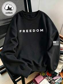 Women's Casual Loose Sweatshirt, Suitable For Daily Commute (American Flag & Letter Print) - Black - View 5