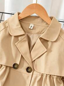 Young Girl Casual Classic French Double-Breasted Trench Coat Jacket - Khaki - View 4