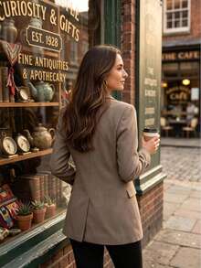 Fashionable Elegant Women's New Solid Color Button Faux Pocket Blazer Jacket, Suitable For College, Office And Daily Wear In Autumn/Winter - Maroon - View 6