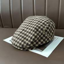 OBOVAY 1pc Men's Wool Plaid Newsboy Cap, Autumn New Vintage Artistic Flat Cap, Suitable For Daily Streetwear - Multicolor - View 14