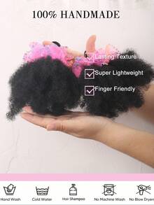 2pcs Kids Hair Buns Afro Puff Soft Hair Marley Kinky Bulk For Hair Girl With Elastic - Natural Black - View 6