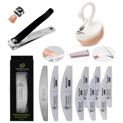 CHERIMOYA Kit Cuidado de Uñas, Cortaúñas + Cepillo Quitapolvo + Lima de Acero Intercambiable, Herramientas para Manicura DIY(Blanco)