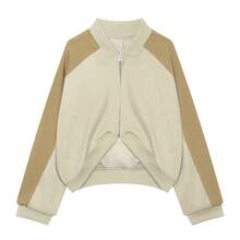 Women's Casual Ribbed Trim Lightweight Flight Jacket Zip Up Autumn Coat - Green - View 5
