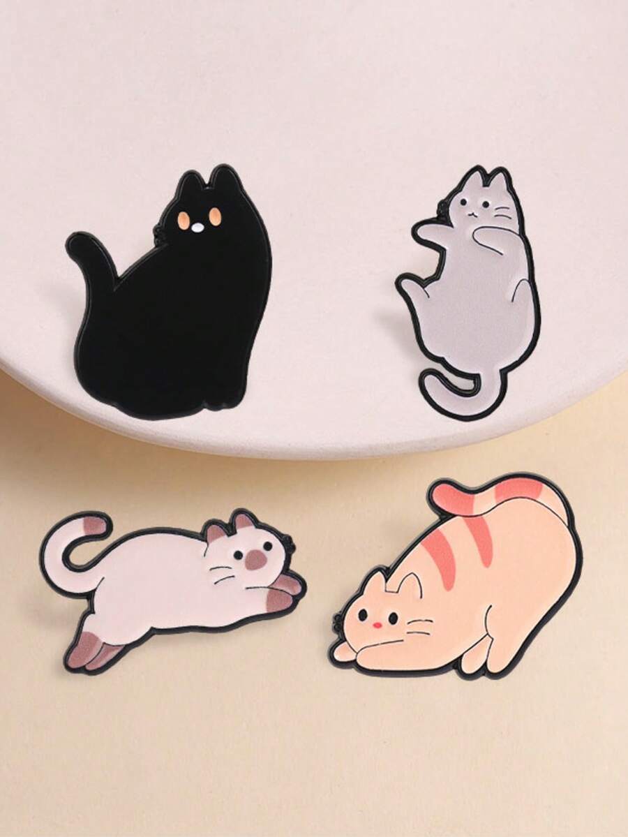 Cute Cartoon Cat Enamel Pin Set, Lazy Kitten Brooch Badge For Backpack Denim Jacket, Cat Lover Jewelry Gift