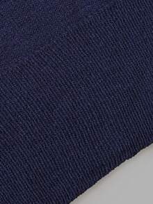 minisummer Women Elegant Fall Off‑Shoulder Long Sleeve Knit Top, Navy Blue Loose Shoulder Cropped Sweater With Ribbed Waist - Navy Blue - View 6