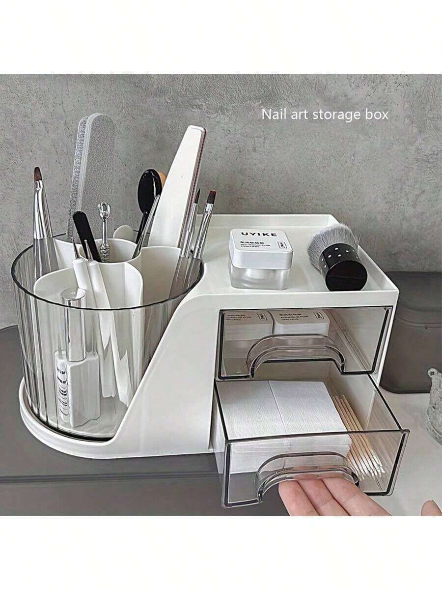 1pc New Nail Art Tool Storage Box, Multifunctional Rotating Storage Box, Easy To Use - Multicolor - View 1