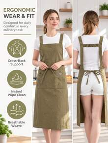 1pc Long Apron For Women, Lightweight And Breathable, Multi-Functional Pocket Design, Dedicated Phone Pocket, Kitchen Cooking Protection, Suitable For Kitchen Cooking, Restaurant, Party Gathering, Gift For Family - Multicolor - View 1