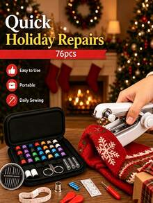 76pcs(1 Portable Mini Sewing Machine Includes 2 Sewing Machine Accessories + 1 Set Of 73pcs Needle And Thread Kit), Handheld Manual Easy Sewing, Portable Home Sewing Machine, White - 1pc, 1 Small Sewing Machine, Needle And Thread Kit Includes Embroidery Needles, Needle Case, Scissors, Measuring Tape, Seam Ripper, Pins, Needle Threader, Thimble And Other 73pcs Set And One White Handheld Sewing Machine (Thread Color Random), Portable Home Sewing Tools Needle And Thread Box Set Sewing Thread Kit Needle And Thread Bag - 76-piece Set (sewing Kit + Manual Sewing Machine Set). - View 2