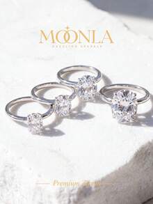 1pc Elegant 1ct-8ct 4-Prong Set Unique Oval Zirconia Ring, Single Diamond Engagement Ring, Women's Jewelry Gift, Engagement Gift - Silver - View 8