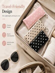 1pc PU Leather Cute Polka Dot Portable Spring Hinge Glasses Case, Auto-Closing Design, With Hook And Built-In Cleaning Cloth, Portable Glasses Protection Storage Bag - Multicolor - View 1