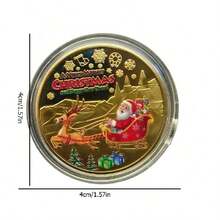 1pc-Santa Claus Commemorative Coin With Reindeer Sleigh Design, Christmas Collectible, Festive Display, Christmas Gifts, Stocking Stuffers - Multicolor - View 10