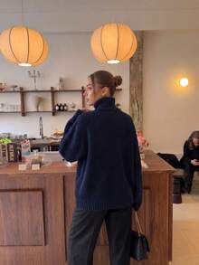 Senya 女款寬鬆針織拉鍊開襟衫，優雅翻領純色長袖毛衣外套，極簡休閒秋冬穿搭 - 寶藍色 - 查看 11
