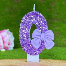 1pc Sparkling Purple Glitter Candle With Luxury Bow Decor, Birthday Party Wedding Decoration - Light Purple Bow Tie - View 6
