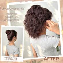 HEYPINK Wavy Messy Bun Hair Extensions, Synthetic Curly Hair Scrunchie Elastic Hair Tie, Thick Volume Tousled Updo Hair Piece, Instant Ponytail Chignon For Ladies Tousled Updo Chignon Ponytail Hair Extensions For Women, Multiple Colors Available - Dark Brown - View 6
