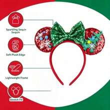 Hasbro 1pc Red Christmas Themed Sequin Headband, Holiday Party Headpiece, Perfect For School Party, Costume Party, Role Play, Halloween, Halloween Promotion, Theme Park Visit, Cosplay Holiday Party Hair Accessory, Fun Photo Prop, Amusement Park Accessory, Easter, Comes With Cute Bow Cartoon Hair Clip, Suitable For Travel, Masquerade Party, Role Play - Style a - View 3