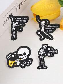 Funny Skeleton Enamel Pins Set, Cute Dancing Skull Brooch With Slogan, Metal Badge For Backpack Clothing Decor Gift - Multicolor - View 9