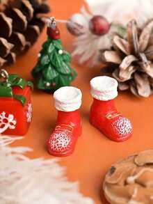 4pcs/Set Miniature Santa Claus Boot Ornaments - Small Red Black Resin Shoe Decorations Suitable For Christmas Tree, Moss Terrarium, DIY Diorama, Mini Landscaping Scenes, Tiny Tabletop Displays, Ideal Gift For Holiday Decorations, Christmas Decor - Santa Claus Boot Ornament Set - View 6