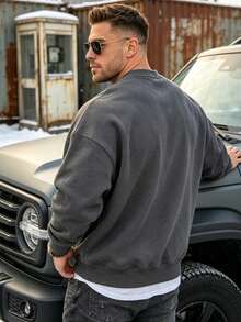 Men's Thermal Lined Sweatshirt, Fashionable Sports Crew Neck Top, Suitable For Daily Wear, Exercise And Vacation, Great Gift For Husband - Dark Grey - View 5