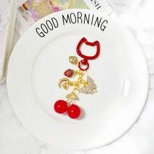 Light Luxury Red Cherry Series Keychain, Small Strawberry, Gold Butterfly Bag Charm, Car Decoration, Gift Inspiration For Teachers, Friends, Sisters - Red - View 2