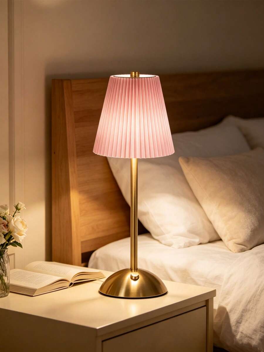 1PC Fabric Metal LED Desk Lamp, USB Rechargeable Table Lamp, Minimalist Design, Fabric Lampshade, Suitable For Bedroom Lighting, Retro Style Restaurant Decor Atmosphere Table Lamp, Bedroom Bedside Lamp, Bedside Lighting, Atmosphere Lighting, Modern Lighting, Minimalist Design, Touch Switch, Metal Base Lamp Body, Adjustable Brightness, Decorative Lamp Night Light - Multicolor - View 1