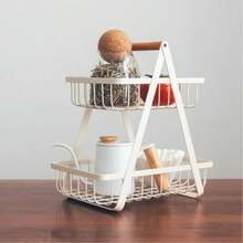 1pc Countertop Vegetable & Fruit Basket With Removable Bowl Rack And Wooden Handle, Fresh-Keeping Kitchen Storage Organizer, Kitchen Accessory, Holiday Essential - Black - View 5