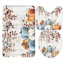 1PC/4PCS Pumpkin Shower Curtain Set, Thanksgiving Harvest Theme Shower Curtain, Non-Slip Bathroom Mat, Toilet Lid Cover, With 12 Hooks - Pumpkin - View 6