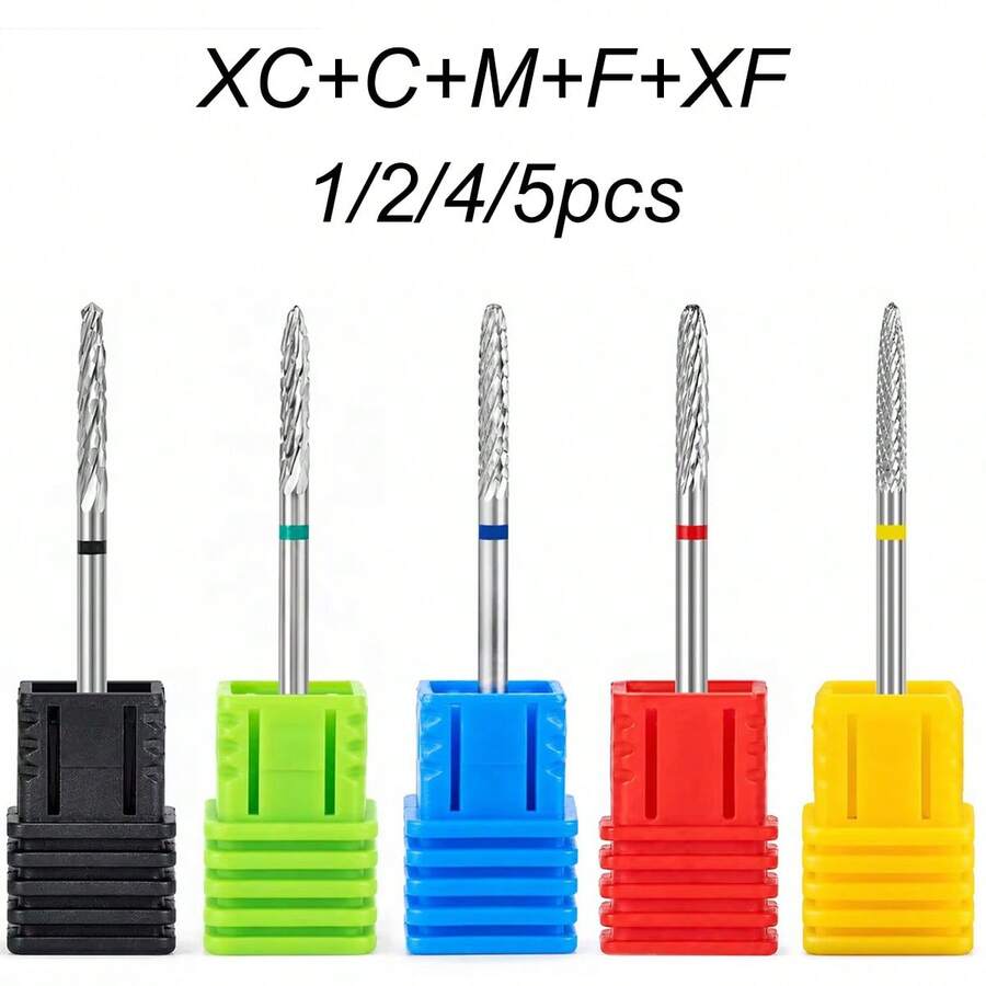 1/2/4/5PCS Professional Nail Drill Bit Cone Carbide Manicure Drill For Electric Milling Cutter Nail Files Buffer Nail Art Equipment Accessory - Silver - View 1