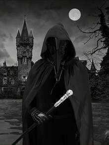 5pcs Medieval Dark Adult Horror PU Steampunk Plague Doctor Bird Mask Oversized Cloak, Suitable For Costume Party, Role Play, Carnival, With Adjustable Strap - Black - View 4