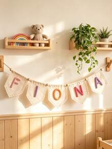 Personalized Canvas Lace Trim Name Bunting, Multi-Letter Multi-Color Triangle Flags, Customizable Your Name, Room Decor Banner, Fabric Letter Garland, Letter Room Decor Sign, Birthday Party Bunting Banner, Christmas Party Decoration - Multicolor - View 8