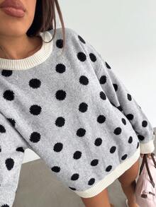 Sweater Rajut Lengan Panjang Motif Jacquard Bergelombang Hitam Putih untuk Wanita, Gaya Musim Gugur/Dingin - Hitam dan Putih - View 4