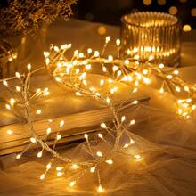 Christmas Halloween Warm Color Solar Powered Firecracker Fairy String Lights, Available In 5M100LED, 8M200LED, 11M300LED Three Specifications, Suitable For Various Yard And Window Display Scenes. The Cluster Light Beads Simulate Firecracker Shape, With Compact Arrangement, Warm Light Flows Gently, Creating A Romantic Atmosphere Like A Sky Full Of Sparkling Fireworks. Solar Powered System, Collects Sunlight Energy During The Day, Light-Controlled Sensor Automatically Detects Day And Night - Solar Firecracker String Lights - View 9
