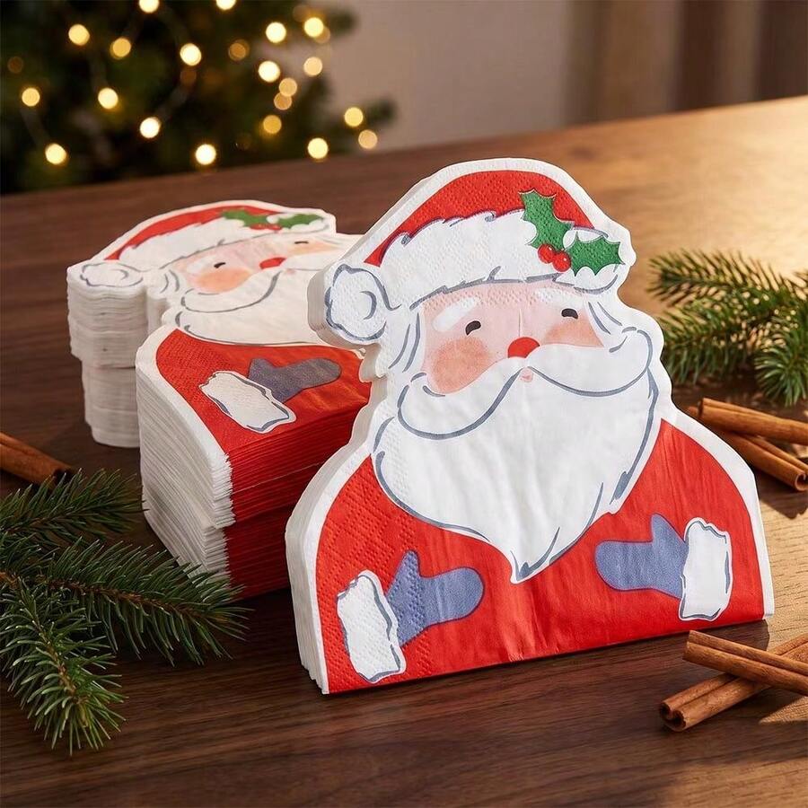 20/40/60Pcs Santa Claus Napkins Cute Santa Claus Disposable Paper Napkins For Christmas Winter Holiday Party Decorations - Santa Claus - View 1