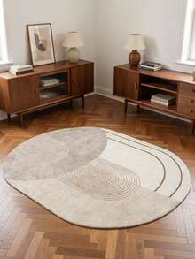 1pc Elegant Easy Line Oval Rug - Ultra-Soft Decor Carpet For Living Room, Bedroom And Bedside - Non-Slip, Thickened, Machine Washable, Floor Mat To - Multicolor - View 3