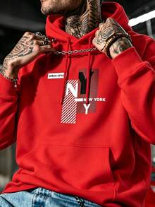 DOPE | Sweatshirt Hoodie Pria Warna Cerah, Desain Cetak Huruf di Dada, Pullover Kasual Serbaguna - Merah - View 2