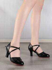 Contrast Color High Heel Women's Dance Shoes Soft Sole Latin Dance Shoes Party Ball Stable Heel Comfortable Dance Class Ball Heel Height 7cm - Black - View 4