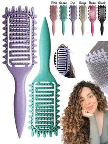 Curly Hair Styling Comb, Multi-Color Plastic Anti-Tangle Comb, Side Tooth Design, Open Back, Tail Handle, Suitable For Curly, Wavy, Thick Hair, Women's Travel Use - Multicolor - View 8