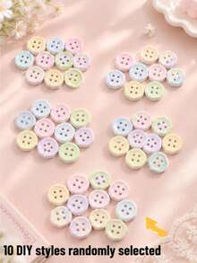10pcs DIY Style Random New Fresh Small 4-Hole Buttons, Clothing Accessories, Handmade DIY Materials, Hair Accessories, Phone Case Decoration - Multicolor - View 7